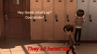 Two Cartoon Characters Are Standing Next To Each Other In Front Of Lockers And They All Hated Me . GIF