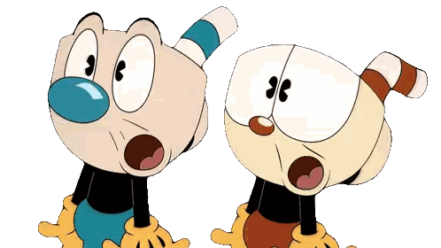 Two Cartoon Characters Are Standing Next To Each Other GIF