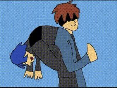 Two Cartoon Characters Are Standing Next To Each Other On A Blue Background . One Of The Characters Is Laying On The Gro GIF