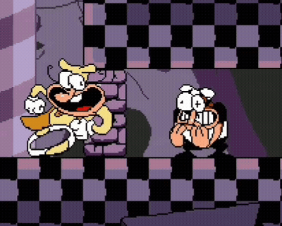 Two Cartoon Characters Are Standing Next To Each Other On A Checkered Floor In A Room . GIF