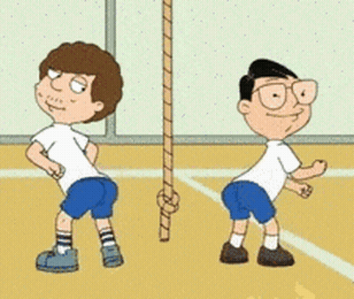 Two Cartoon Characters Are Standing Next To Each Other On A Court GIF