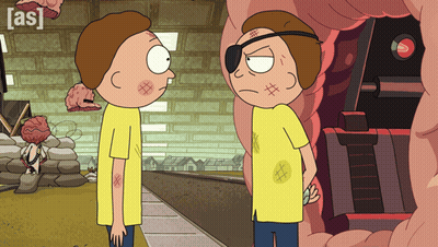 Two Cartoon Characters Are Standing Next To Each Other With A Sign That Says [ As ] In The Background GIF