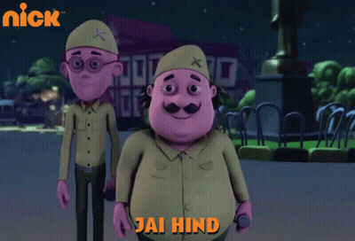 Two Cartoon Characters Are Standing Next To Each Other With Jai Hind Written On The Bottom GIF