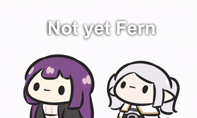 Two Cartoon Characters Are Standing Next To Each Other With The Words " Not Yet Fern " Behind Them GIF