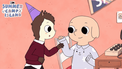Two Cartoon Characters Are Standing Next To Each Other With The Words Summer Camp Island On The Bottom Right GIF