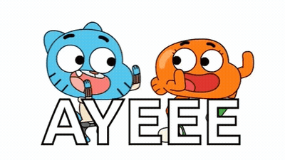 Two Cartoon Characters Are Standing Next To The Word Ayeee GIF