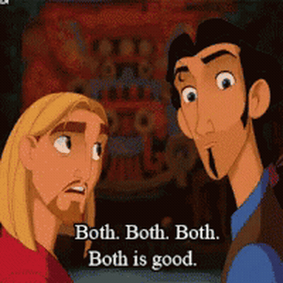 Two Cartoon Characters Are Talking To Each Other And The Words Both Both Both Both Is Good GIF