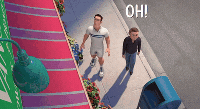 Two Cartoon Characters Are Walking Down A Sidewalk And The Words Oh Are Visible GIF