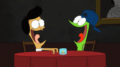Two Cartoon Characters At Table With Candle GIF