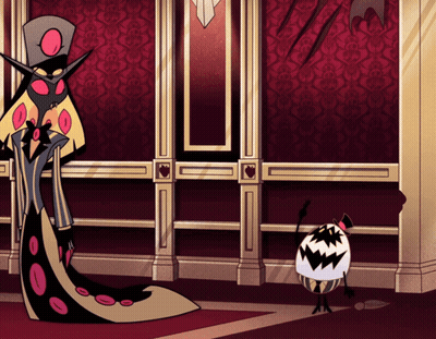 Two Cartoon Characters By Red Wall GIF