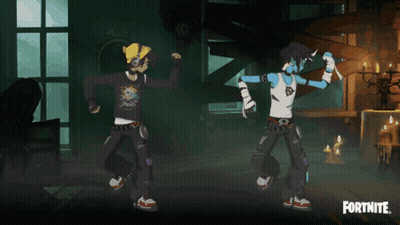 Two Cartoon Characters Dancing Fortnite GIF