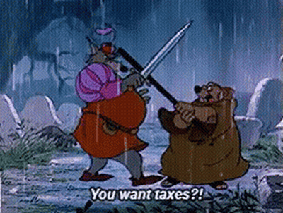 Two Cartoon Characters Fighting In Rain One Holding Sword You Want Taxes GIF