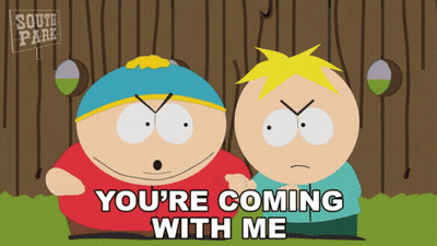 Two Cartoon Characters From South Park Standing Next To Each Other GIF