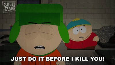 Two Cartoon Characters From South Park Standing Next To Each Other GIF