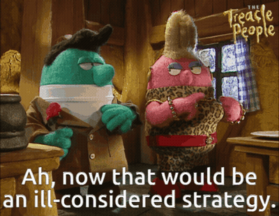Two Cartoon Characters From The Treacle People Are Standing Next To Each Other GIF