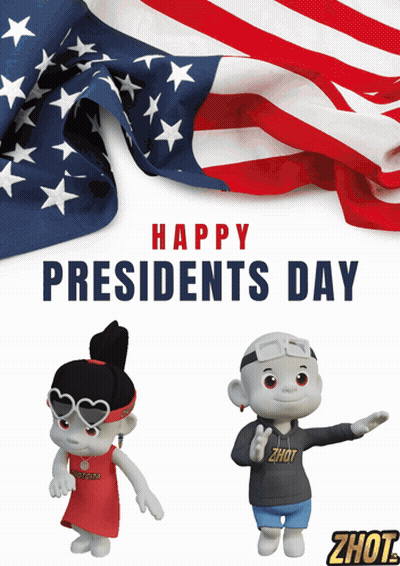 Two Cartoon Characters Happy Presidents Day American Flag GIF