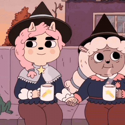 Two Cartoon Characters Holding Tea GIF
