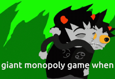 Two Cartoon Characters Hugging Giant Monopoly Game When GIF