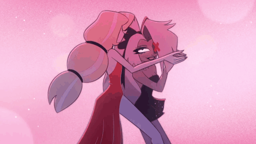 Two Cartoon Characters Hugging GIF