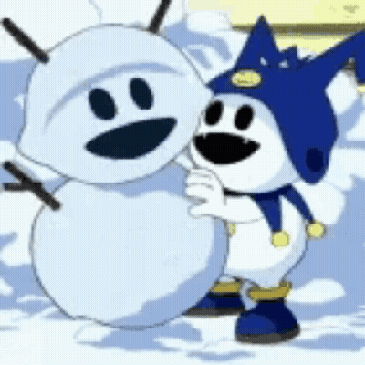 Two Cartoon Characters Hugging In Snow GIF
