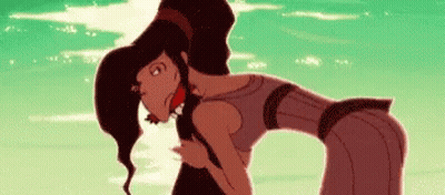 Two Cartoon Characters Hugging On Beach GIF