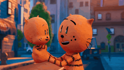 Two Cartoon Characters Hugging On Street GIF