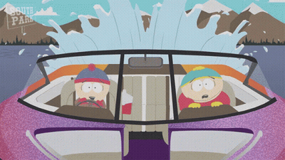 Two Cartoon Characters In Boat Saying South Park GIF