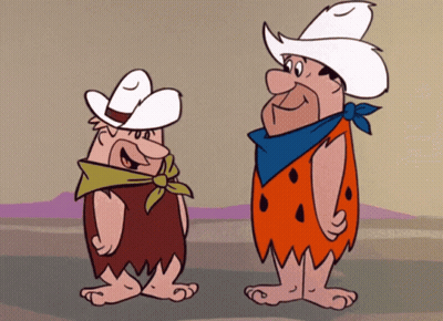 Two Cartoon Characters In Cowboy Hats And Scarves GIF