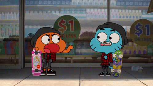 Two Cartoon Characters in Front of $1 or Less Sign
