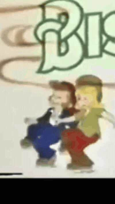 Two Cartoon Characters In Front Of Bis GIF