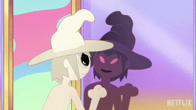 Two Cartoon Characters In Front Of Mirror With Netflix GIF