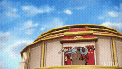Two Cartoon Characters In Front Of Netflix Building GIF