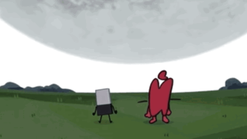 Two Cartoon Characters In Grassy Field Looking At Moon GIF