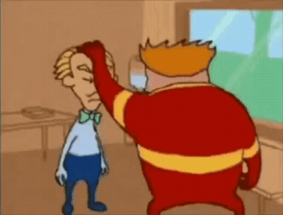 Two Cartoon Characters In Red And Yellow Costume GIF