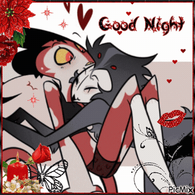 Two Cartoon Characters Kissing Good Night GIF