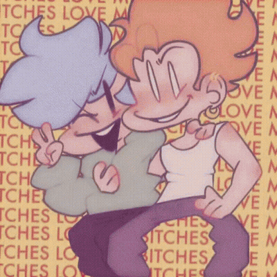 Two Cartoon Characters Kissing With Letter M GIF