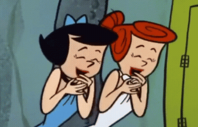 Two Cartoon Characters Laughing In Front Of Green Wall GIF