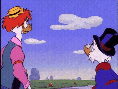 Two Cartoon Characters Looking At Cloud In Field GIF