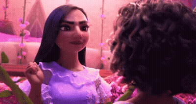 Two Cartoon Characters Looking At Each Other In Room GIF