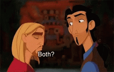 Two Cartoon Characters Looking at Each Other Saying Both