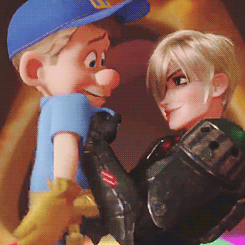 Two Cartoon Characters Looking At Each Other With One Wearing A Blue Hat With The Letter W On It GIF