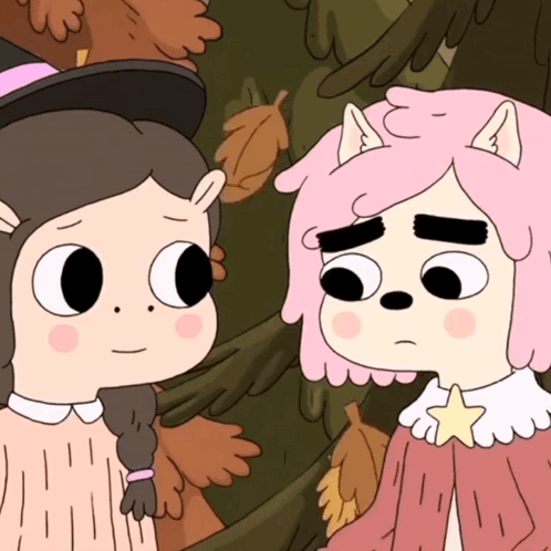 Two Cartoon Characters Looking At Each Other With One Wearing A Star GIF