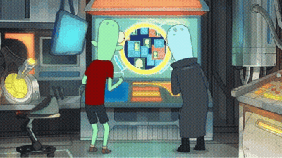 Two Cartoon Characters Looking At Screen With Faces GIF