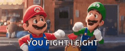 Two Cartoon Characters , Mario And Luigi , Are Standing Next To Each Other . GIF