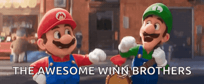 two cartoon characters , mario and luigi , are standing next to each other .