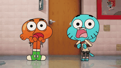 Two Cartoon Characters Mouths Open At Door GIF