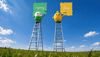 Two Cartoon Characters On Ladders Paint Green And Yellow Square With Cupsey And Tiny GIF