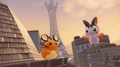 Two Cartoon Characters On Rooftop In Front Of Tower GIF