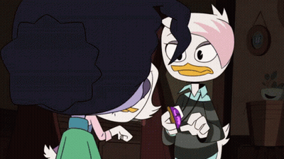 Two Cartoon Characters One Holding Purple Item GIF