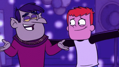 Two Cartoon Characters One In Purple Shirt GIF